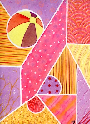 "Beach Day" 9 x 12 inch Watercolor and Ink on Paper by Dawn Marie Paul at DMPaul.com