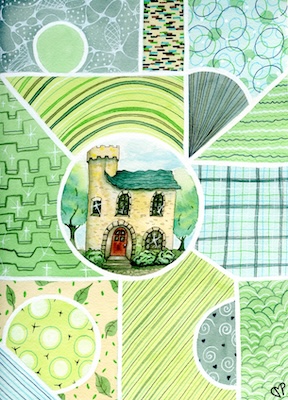 "Castle Cottage" 9 x 12 inch Watercolor and Ink on Paper by Dawn Marie Paul at DMPaul.com