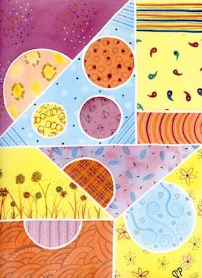 "Gold and Swirls" 9 x 12 inch Watercolor and Ink on Paper by Dawn Marie Paul at DMPaul.com