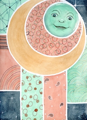 "Moon Me" 9 x 12 inch Watercolor and Ink on Paper by Dawn Marie Paul at DMPaul.com