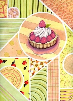 "Raspberry Tart" 9 x 12 inch Watercolor and Ink on Paper by Dawn Marie Paul at DMPaul.com
