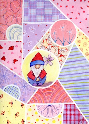 "Spring Gnomie" 9 x 12 inch Watercolor and Ink on Paper by Dawn Marie Paul at DMPaul.com