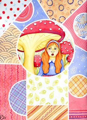 "Wonder-filled Alice"9 x 12 inch Watercolor and Ink on Paper by Dawn Marie Paul at DMPaul.com