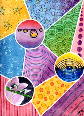 "Macro Drops" 9 x 12 inch Watercolor and Ink on Paper by Dawn Marie Paul at DMPaul.com
