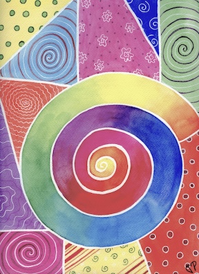 "Rainbow Spiral" 9 x 12 inch Watercolor and Ink on Paper by Dawn Marie Paul at DMPaul.com