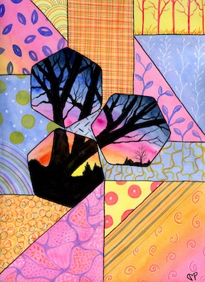 "Senary Sunset" 9 x 12 inch Watercolor and Ink on Paper by Dawn Marie Paul at DMPaul.com