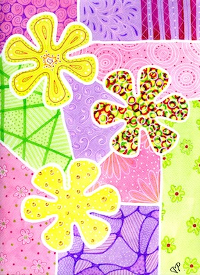"Retro Sunshine" 9 x 12 inch Watercolor and Ink on Paper by Dawn Marie Paul at DMPaul.com