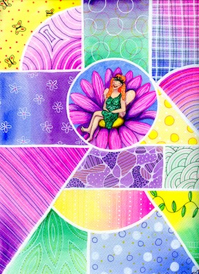 "Laughing Fairy" 9 x 12 inch Watercolor and Ink on Paper by Dawn Marie Paul at DMPaul.com