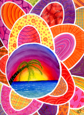 "Lollipop Sunset" 9 x 12 inch Watercolor and Ink on Paper by Dawn Marie Paul at DMPaul.com