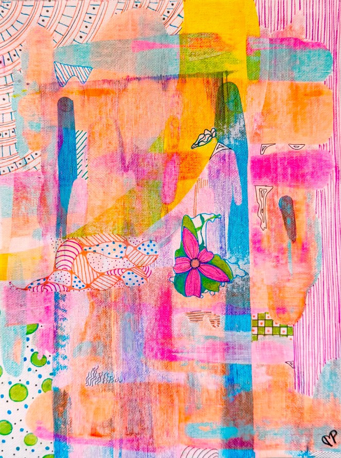 "Abstract Sunrise #1" 9x12 inch Mixed Media on Canvas Paper by Dawn Marie Paul