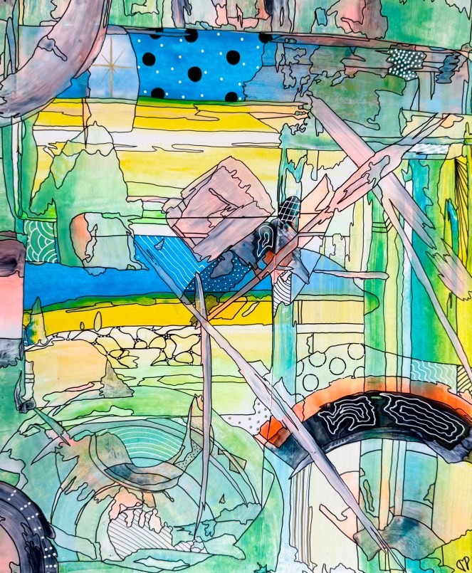 "Scraping the Sky" 11x17 inch Mixed Media on Paper by Dawn M. Paul