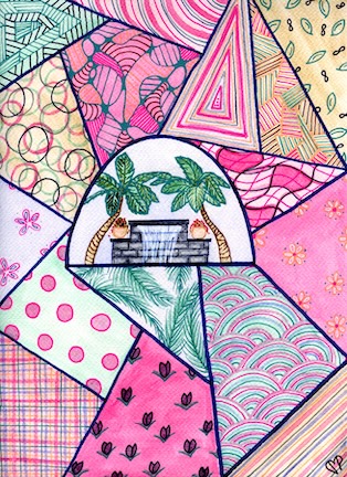 "My Waterfall" 9 x 12 inch Watercolor and Ink on Paper by Dawn Marie Paul at DMPaul.com